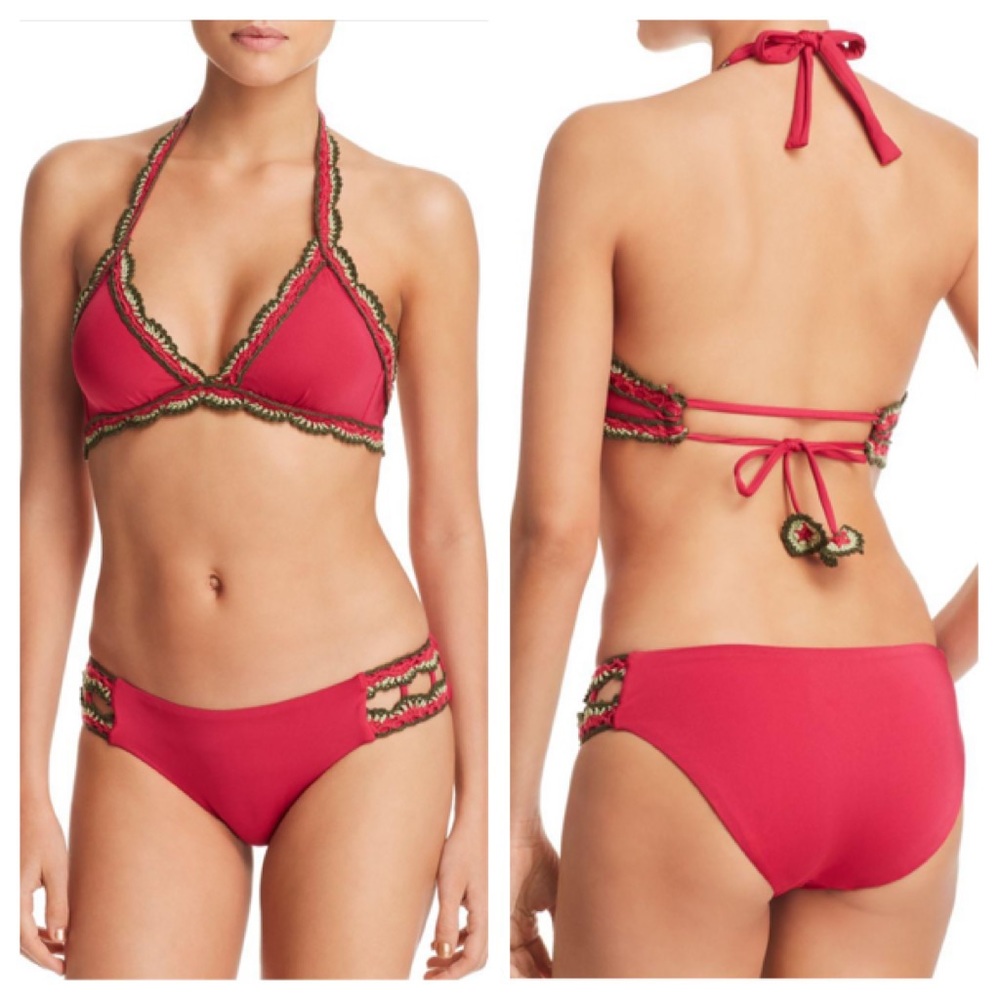 Becca Medina Crochet-Trim 2-piece Halter Bikini - Picture 2 of 11